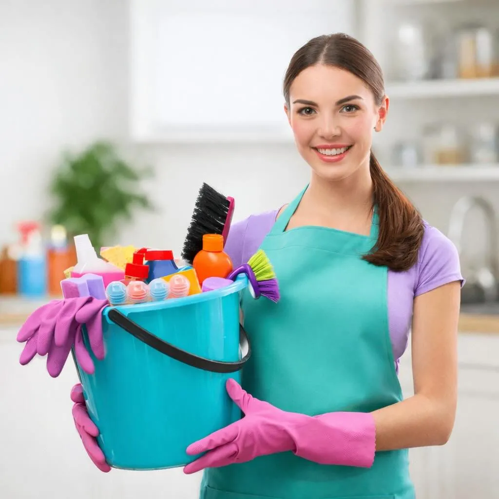 Helprix helper with cleaning supplies